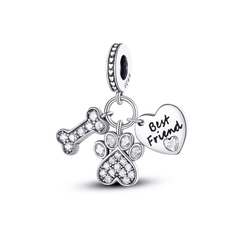 Charm Mascota Perrito Hueso y Patita Corazón