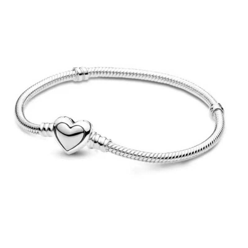 Pulsera Flexible Plateada Broche Corazón