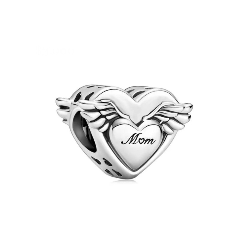 Charm Protección Amor Familia Mamá en Corazón con Alas de Ángel