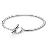 Pulsera Flexible Plateada Broche T y Corazón